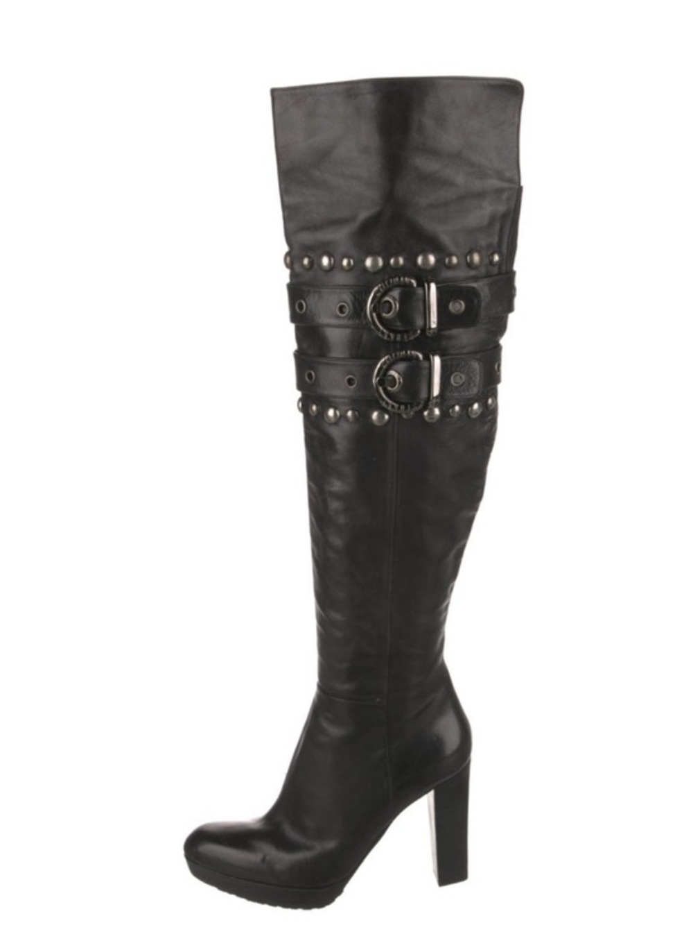 STUART WEITZMAN Y2K Black Studded Knee-High Buckle Boots - Women’s 6.5